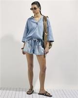 River Island Womens Tunic Blue Denim Short Sleeve V-Neck Loose Fit Collared - S Regular
