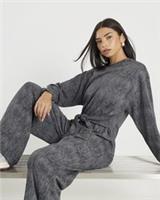 River Island Womens Top Grey Premium Crinkle Effect Tie Front Long Sleeve - L Regular