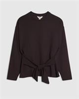 River Island Womens Top Petite Brown Tie Front Premium Long Sleeve Crew Neck - XS Petites