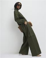 River Island Womens Cargo Trousers Green Linen Blend Wide Leg Pockets Bottoms - 6 Regular