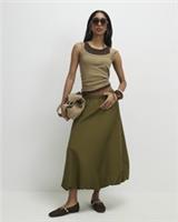 River Island Womens Midi Skirt Khaki Bubble Hem Elasticated Waist Bubble Hem - 6 Regular