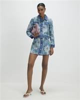 River Island Womens Mini Skirt Blue Denim Floral Tapestry Pockets Button - M Regular