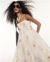 River Island Womens Maxi Dress White Textured Blur Print Sleeveless Pleated Top - M Regular