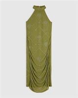 River Island Womens Midi Dress Green Petite Palm Print Hotfix Halter Neck - L Petites