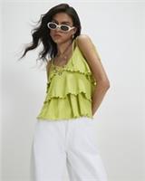 River Island Womens Cami Top Green Rib Ruffle Sleeveless V-Neck Ribbed - M Regular