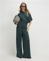 River Island Womens Wide Leg Trousers Green Cotton Tie Waist Casual Bottoms - M Regular