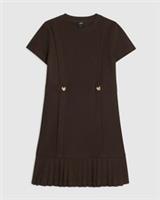 River Island Girls Dress Brown Premium Pleated Hem Short Sleeves Crew Neck