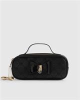River Island Girls Pencil Case Black Padlock Bow Zip Faux Leather Monogram Print