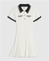 River Island Girls Flippy Dress Cream Knitted Collared Pockets Short Sleeves