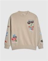 River Island Boys Sweatshirt Beige Motorsport Badges Long Sleeve Crew Neck