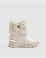 River Island Mini Girls Cream Lace Up Boots With Side Zip Fastening Round Toe