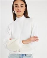 River Island Womens Sweatshirt Cream Faux Fur Cuff Long Sleeve Roll Neck - L Regular