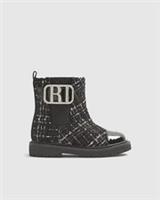River Island Mini Girls Boucle Boots Black Side Zip Round Toe Chunky Heel