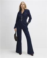 River Island Womens Jumpsuit Blue Denim Wide Leg Pockets Long Sleeve Bottoms - 6 Regular