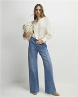 River Island Womens Straight Jeans Blue Relaxed Scallop Seam Pockets High Waist - 6 Regular