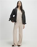 River Island Womens Trousers Cream Wide Leg Knitted Rib Casual Pants Bottoms - S Regular