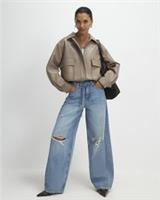 River Island Womens Wide Leg Jeans Blue Ripped Drawstring Balloon Pockets - 8 Regular