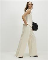 River Island Womens Wide Leg Trousers Cream Linen Blend Scallop Pockets - 14 Regular