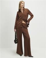 River Island Womens Wide Leg Trousers Brown Striped Satin Pockets Casual Bottoms - L Regular