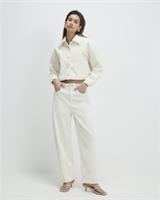 River Island Womens Barrel Leg Trousers Cream Corduroy Pockets Casual Bottoms - 12 Regular