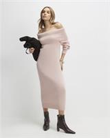 River Island Womens Bardot Midi Dress Pink Knitted Long Sleeve Casual - S Regular