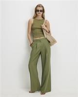 River Island Womens Wide Leg Trousers Green Pleat Detail Pockets Casual Bottoms - 18 Regular