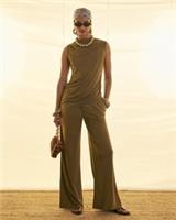 River Island Womens Wide Leg Trousers Green Modal Pockets Casual Bottoms - L Regular