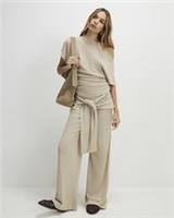 River Island Womens Wide Leg Trousers Beige Tie Waist Detail Casual Bottoms - L Regular