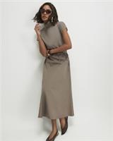 River Island Womens Midi Dress Khaki Short Sleeve Tie Waist Roll Neck Casual - XS Regular
