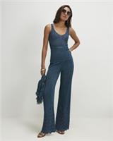 River Island Womens Trousers Blue Knitted Metallic Stitch Wide Leg Bottoms - L Regular