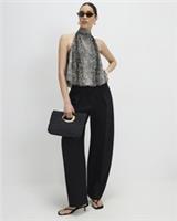River Island Womens Barrel Leg Trousers Black Pleated Pockets Casual Bottoms - 6 Regular
