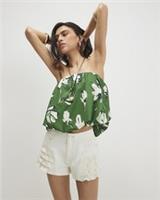 River Island Womens Bandeau Bubble Top Green Floral Cropped Loose Fit Casual - L Regular
