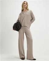 River Island Womens Trousers Beige Knitted Wide Leg Ribbed Casual Bottoms - L Regular