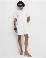 River Island Womens Mini Shirt Dress White Cotton Blend Collared Short Sleeve - 6 Regular