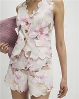 River Island Womens Shorts Pink Floral Print Scallop Trim Zip Linen Look Bottoms - 8 Regular