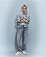River Island Mens Straight Jeans Blue Leg Linen Blend Zip Button Trousers Pants - 36 Regular