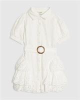 River Island Mini Girls Shirt Dress White Broderie Belted Collared Short Sleeve