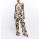 River Island Womens Jumpsuit Brown Leopard Print Layered Sleeveless Crew Outfit - 6 Regular