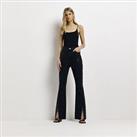 River Island Womens Flared Jeans Black Coated High Waisted Trousers Pant Bottoms - 6 Short Regular