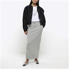 River Island Womens Midi Skirt Grey Sweat Elasticated Drawstring Waist Pockets - XS Regular