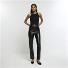 River Island Womens Straight Jeans Black High Waisted Slim Coated Pants Bottoms - 8 Long Regular