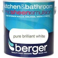 Berger Kitchen & Bathroom Emulsion Paint - Brilliant White, 2.5L, White