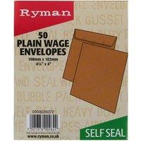 Ryman Wage Envelopes 108x102mm Self Seal Plain - Pack of 50, Brown
