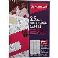 Ryman P21 Universal Label Sheets - 25 Pack