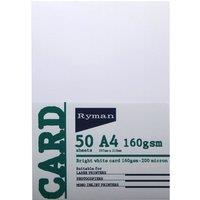 Ryman Card A4 160gsm 50 Sheets - White, White