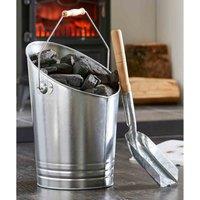 Harewood International Inglenook Galvanised Coal Bucket With Wooden Handle Galvanised Shovel, Silver