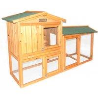 Charles Bentley Two Storey Hutch with Run Natural Wood, Brown