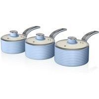 Swan Retro 3 Piece Saucepan Set - Blue, Blue