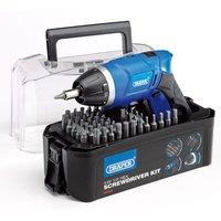 Draper 3.6V Cordless Li-Ion Screwdriver and 55-Bit Kit, Blue