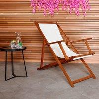 Charles Bentley Wooden Eucalyptus Folding Deck Chair - Cream, Cream